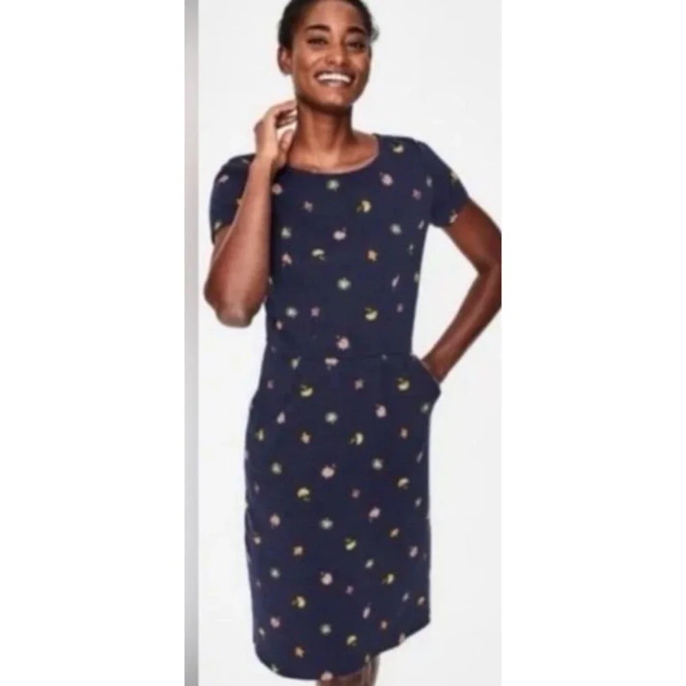 Boden Phoebe Navy Blue Floral Cotton Sheath Dress Size 8R - Picture 3 of 9